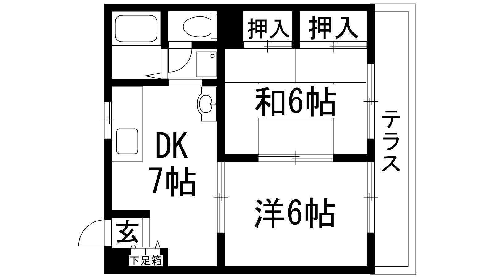 スカイハイツ安倉(2DK/2階)の間取り写真