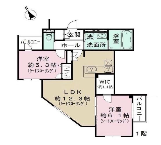 グランドール豪徳寺V(2LDK/1階)の間取り写真