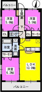 ペルーラ(3LDK/3階)の間取り写真