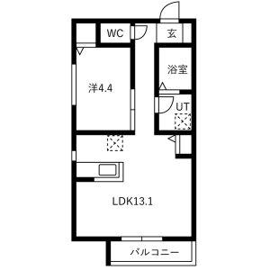 プリシェール東海通(1LDK/1階)の間取り写真