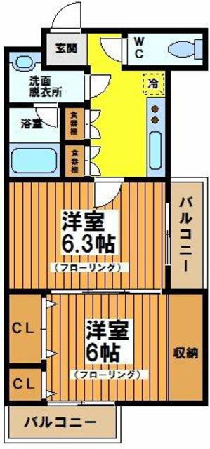 ウェル明大前(2K/3階)の間取り写真