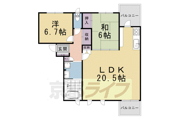 Kレジデンス堅田町(2LDK/2階)の間取り写真