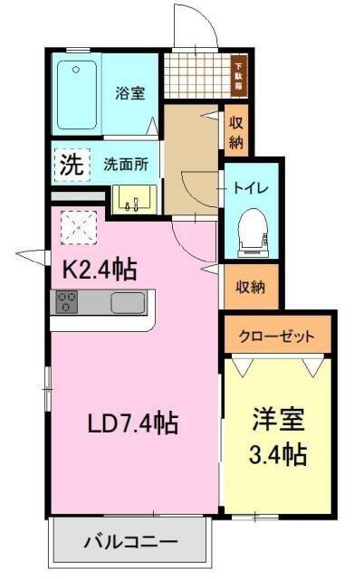 プランドールM(1LDK/1階)の間取り写真