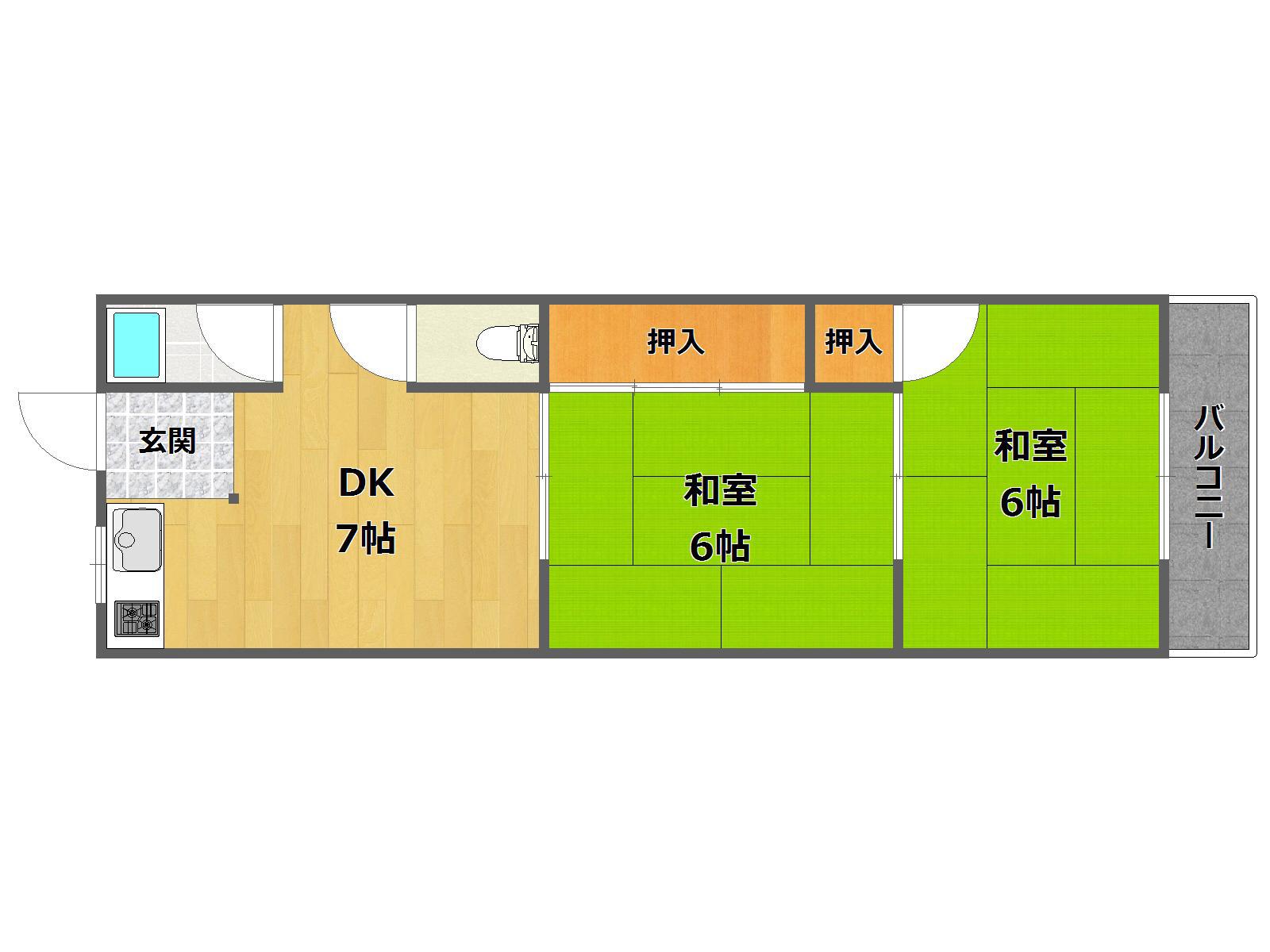 阪急伊丹線 新伊丹駅 徒歩6分 2階建 築44年(2DK/2階)の間取り写真