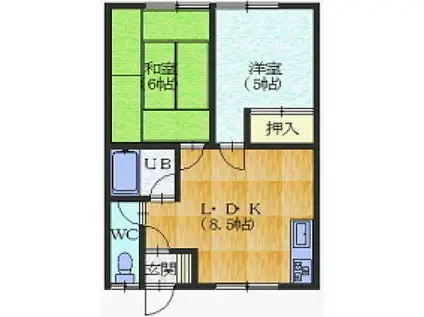 永興ハイツ(2DK/2階)の間取り写真