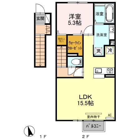 グランディールメイ 203(1LDK/2階)の間取り写真