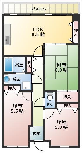 オーク一番館(3LDK/4階)の間取り写真