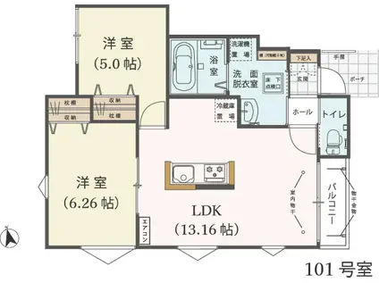 八王子アパート(2LDK/1階)の間取り写真