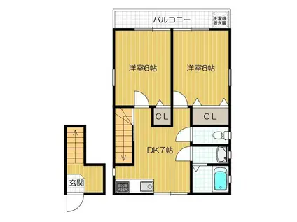 ザハウスオブマダムジュエルC2棟(2DK/2階)の間取り写真
