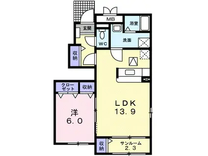 フォンテーヌD(1LDK/1階)の間取り写真