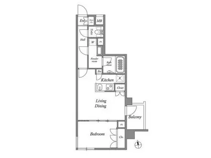 ザ・レジデンス神楽坂Ⅱ(1LDK/5階)の間取り写真