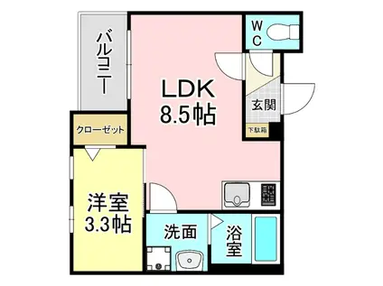 ファステート九工大前(1LDK/2階)の間取り写真