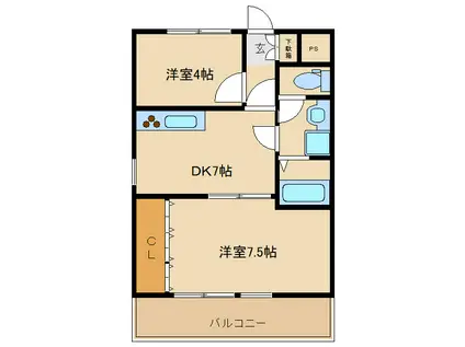 秀和谷津遊園レジデンス(2DK/7階)の間取り写真