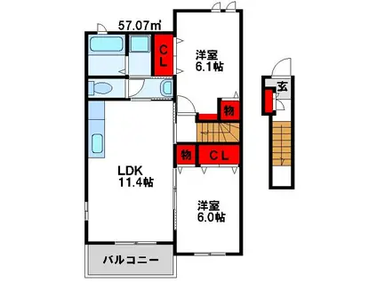 ノイヴァルトB(2LDK/2階)の間取り写真