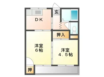 ドリームビル(2DK/3階)の間取り写真