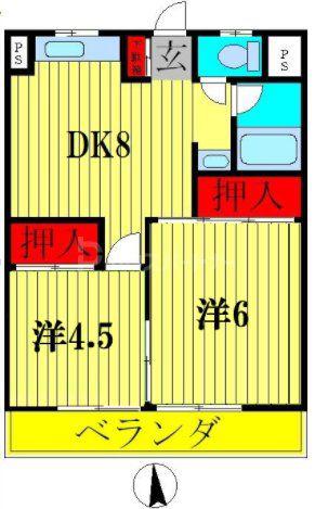 プラザ北小金(2DK/3階)の間取り写真