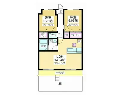 ヒルトップガーデン II(2LDK/1階)の間取り写真