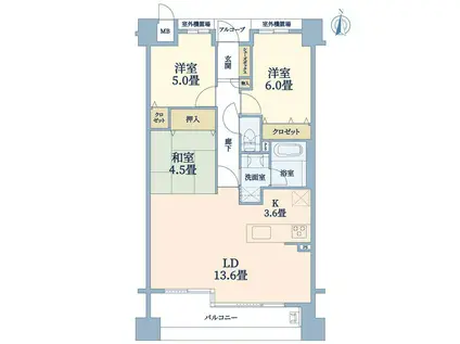 メロディーハイム富小路蛸薬師(3LDK/2階)の間取り写真