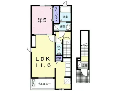 カーサ ドゥ ソレイユII(1LDK/2階)の間取り写真