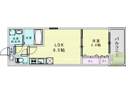 ジーメゾン姫島アウラ(1LDK/3階)の間取り写真