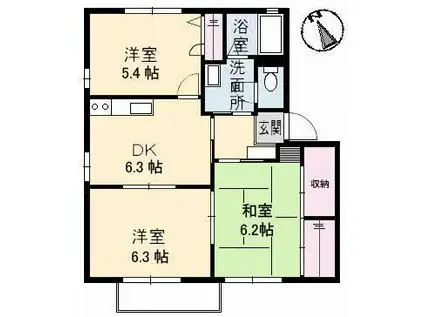 メテオール C棟(3DK/1階)の間取り写真