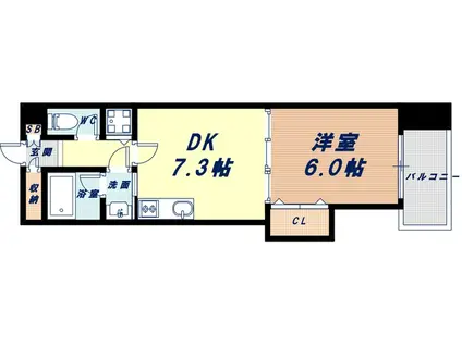 ゼフェロス南堀江(1LDK/5階)の間取り写真