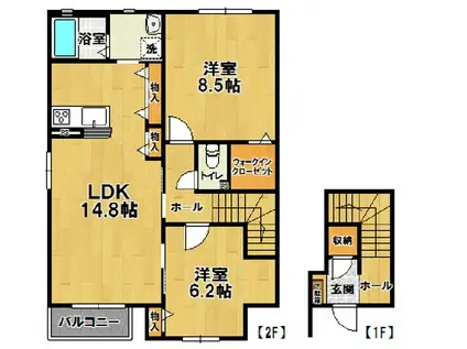ショコラ・コート(2LDK/2階)の間取り写真
