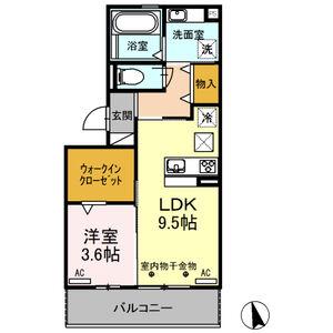 クリア トゥレスBC C棟(1LDK/1階)の間取り写真