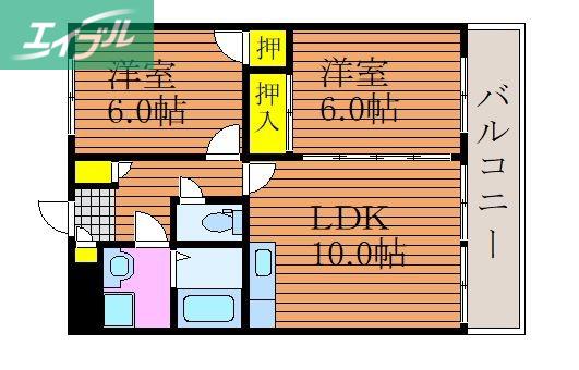 パレスプロムナード(2LDK/2階)の間取り写真