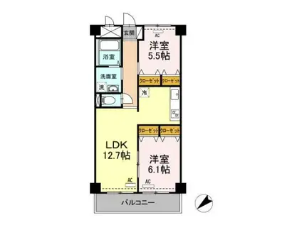 モニュメントスクウェア参番館(2LDK/1階)の間取り写真
