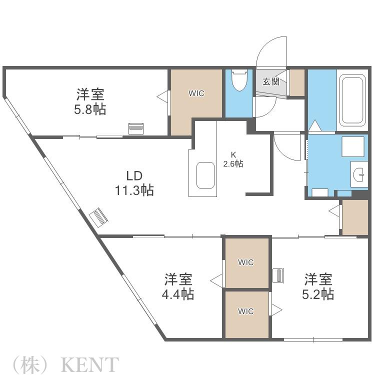 ラグランジュ円山(3LDK/1階)の間取り写真