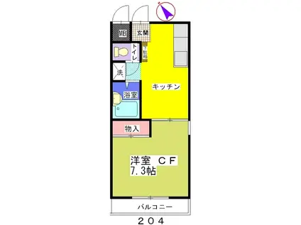 エリール西登戸(1DK/2階)の間取り写真