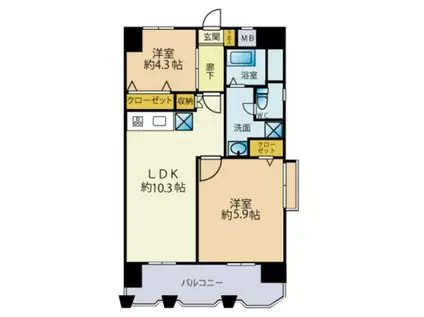 ヴァン・ヴェール新宿(2LDK/3階)の間取り写真