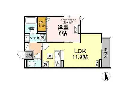 セレスティア東保木間II(1LDK/1階)の間取り写真