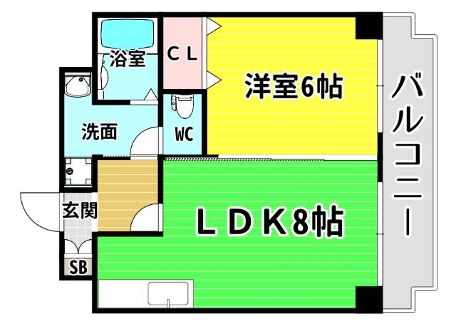 エクシード浜口(1LDK/6階)の間取り写真