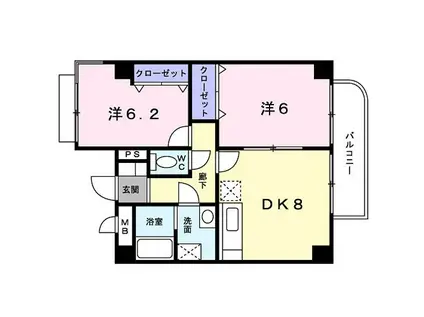 サンパティークA(2DK/4階)の間取り写真