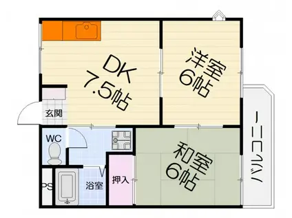パインリーフ泉ヶ丘3号館(2DK/1階)の間取り写真