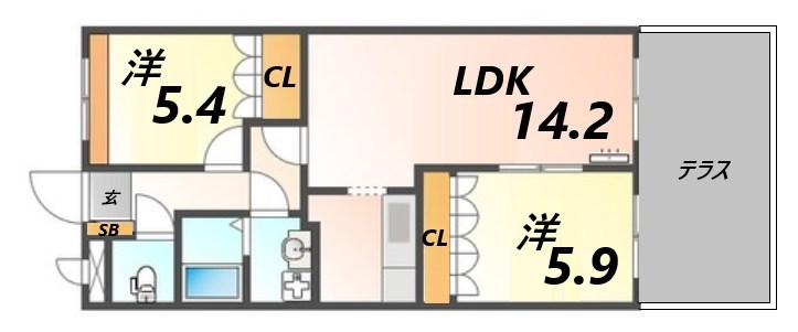 プロニティハウス(2LDK/1階)の間取り写真