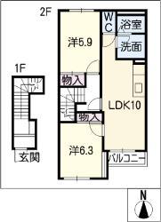 スターライト南館(2LDK/2階)の間取り写真