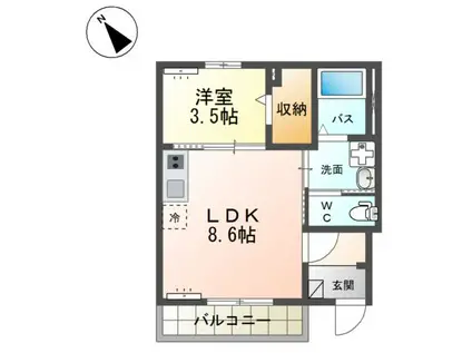JR常磐線 牛久駅 徒歩30分 2階建 築2年(1LDK/1階)の間取り写真