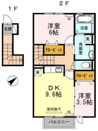 クレールわかば(2DK/2階)の間取り写真