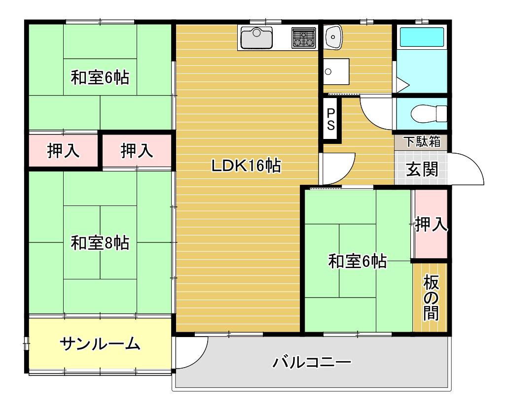 花見ヶ丘ハイツ(3LDK/2階)の間取り写真