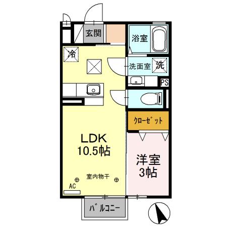 アネシス城北A(1LDK/1階)の間取り写真