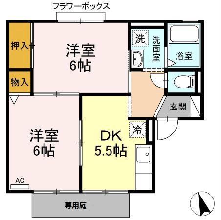 グレースハイム(2DK/1階)の間取り写真