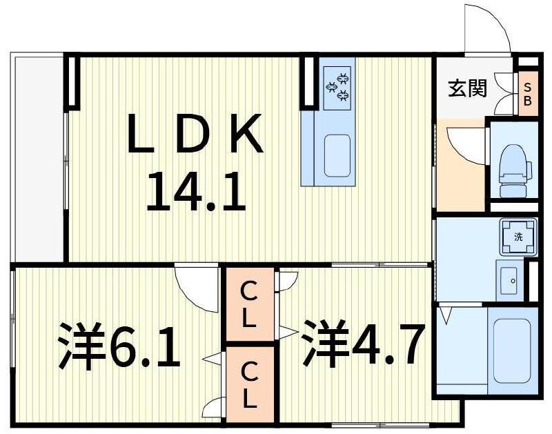 セレスティア柴又V(2LDK/2階)の間取り写真