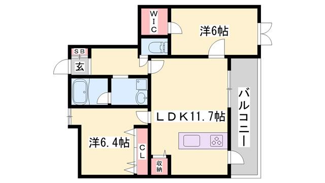 ハッピーコート飾磨(2LDK/2階)の間取り写真