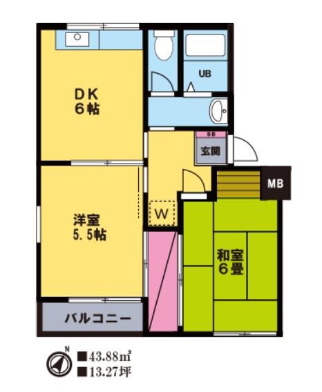 タウンコートダイキ(2DK/2階)の間取り写真