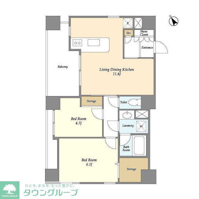 アブレスト動坂(2LDK/2階)の間取り写真