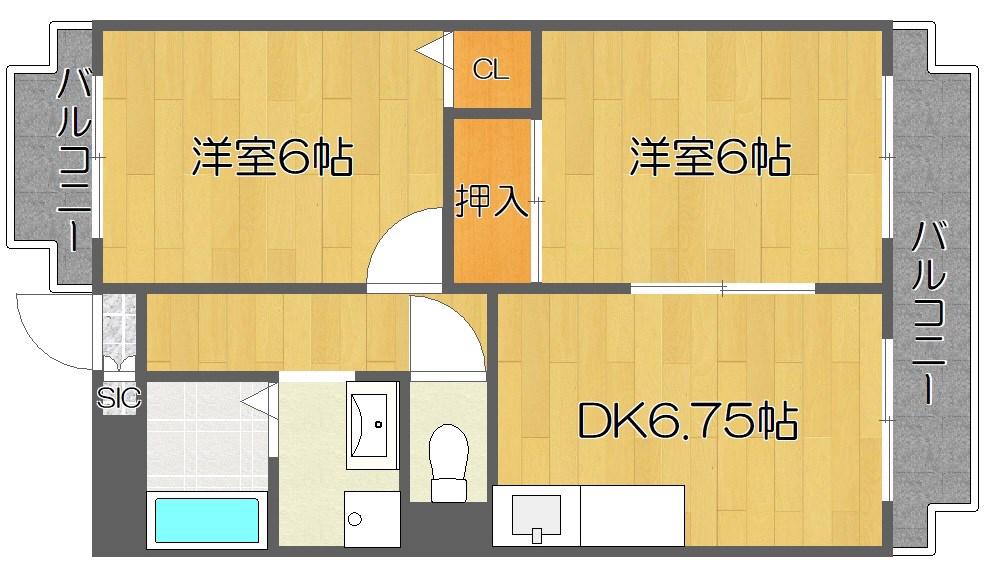 ヴィラスリースター住之江(3DK/4階)の間取り写真
