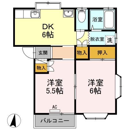 ルグランIII A(2DK/2階)の間取り写真
